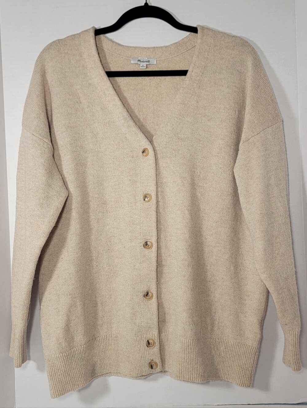 Madewell Neutral Wool Cotton Blend Cardigan Xl - Picture 4 of 7
